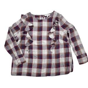 Capsule Plus Ruffle Plaid Blouse Burgundy Navy Cottagecore Prairie Chic 24